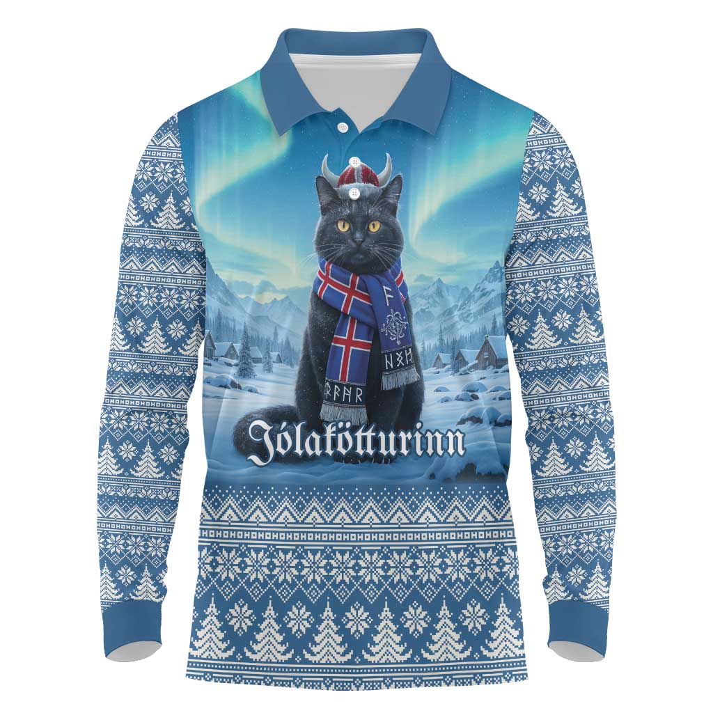 Iceland Christmas Long Sleeve Polo Shirt Icelandic Yule Cat LT19