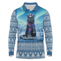 Iceland Christmas Long Sleeve Polo Shirt Icelandic Yule Cat LT19