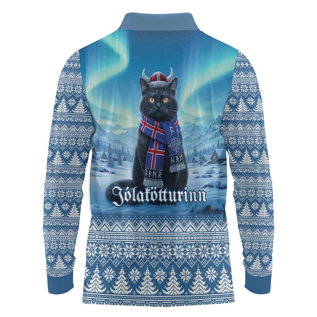 Iceland Christmas Long Sleeve Polo Shirt Icelandic Yule Cat LT19