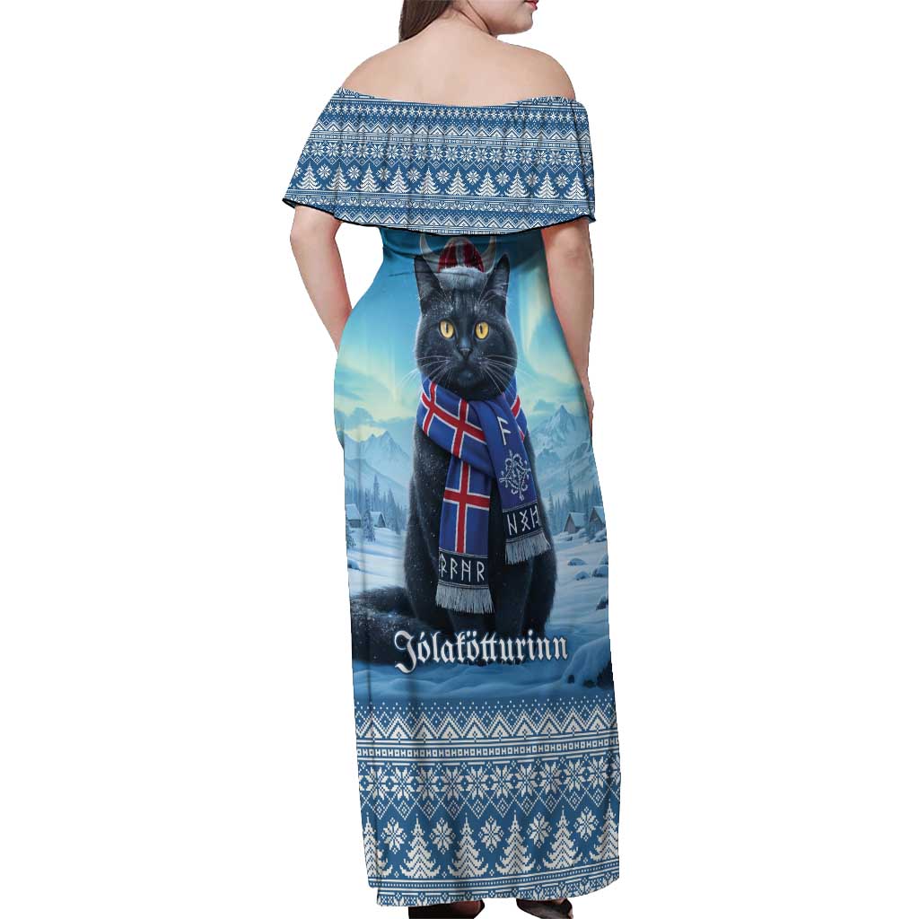 Iceland Christmas Off Shoulder Maxi Dress Icelandic Yule Cat LT19
