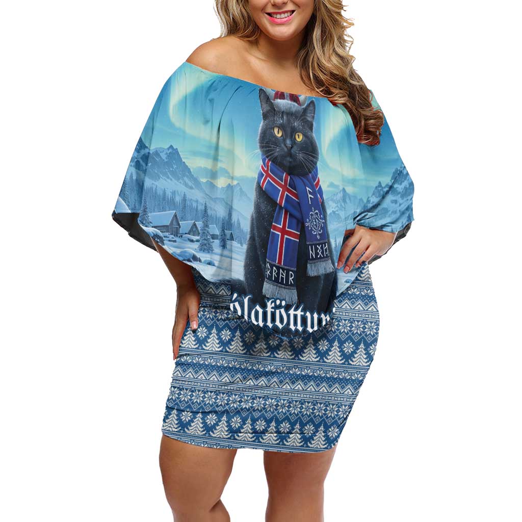 Iceland Christmas Off Shoulder Short Dress Icelandic Yule Cat LT19