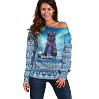 Iceland Christmas Off Shoulder Sweater Icelandic Yule Cat LT19