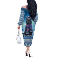Iceland Christmas Off The Shoulder Long Sleeve Dress Icelandic Yule Cat LT19