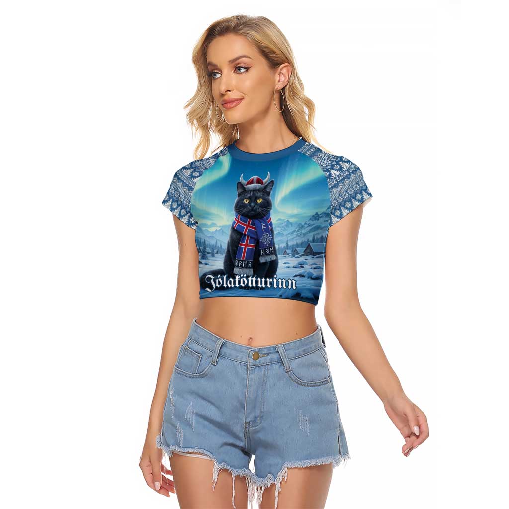 Iceland Christmas Raglan Cropped T Shirt Icelandic Yule Cat LT19