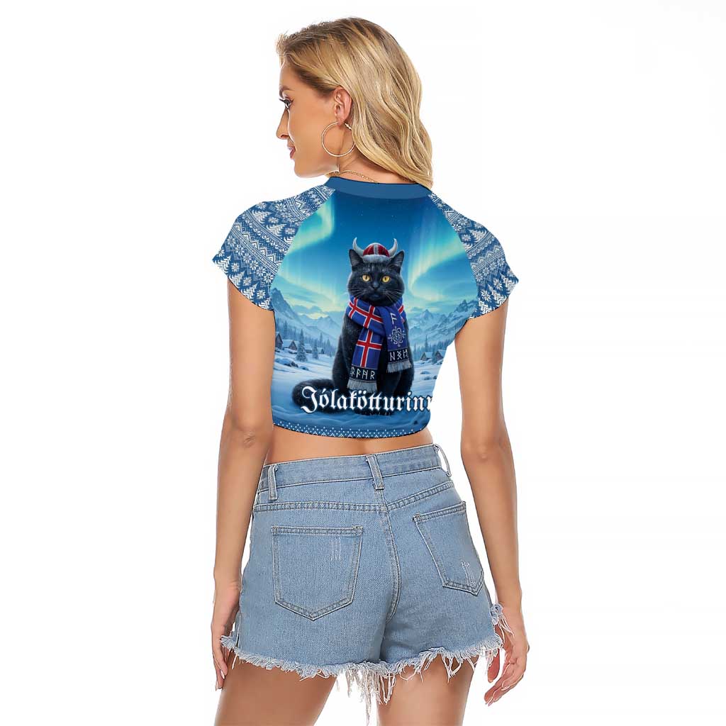 Iceland Christmas Raglan Cropped T Shirt Icelandic Yule Cat LT19