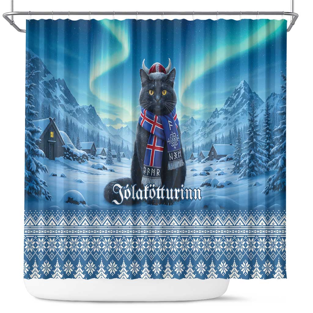 Iceland Christmas Shower Curtain Icelandic Yule Cat - Wonder Print Shop