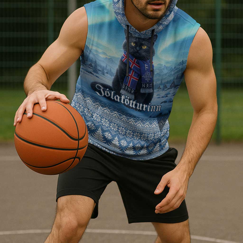 Iceland Christmas Sleeveless Hoodie Icelandic Yule Cat LT19