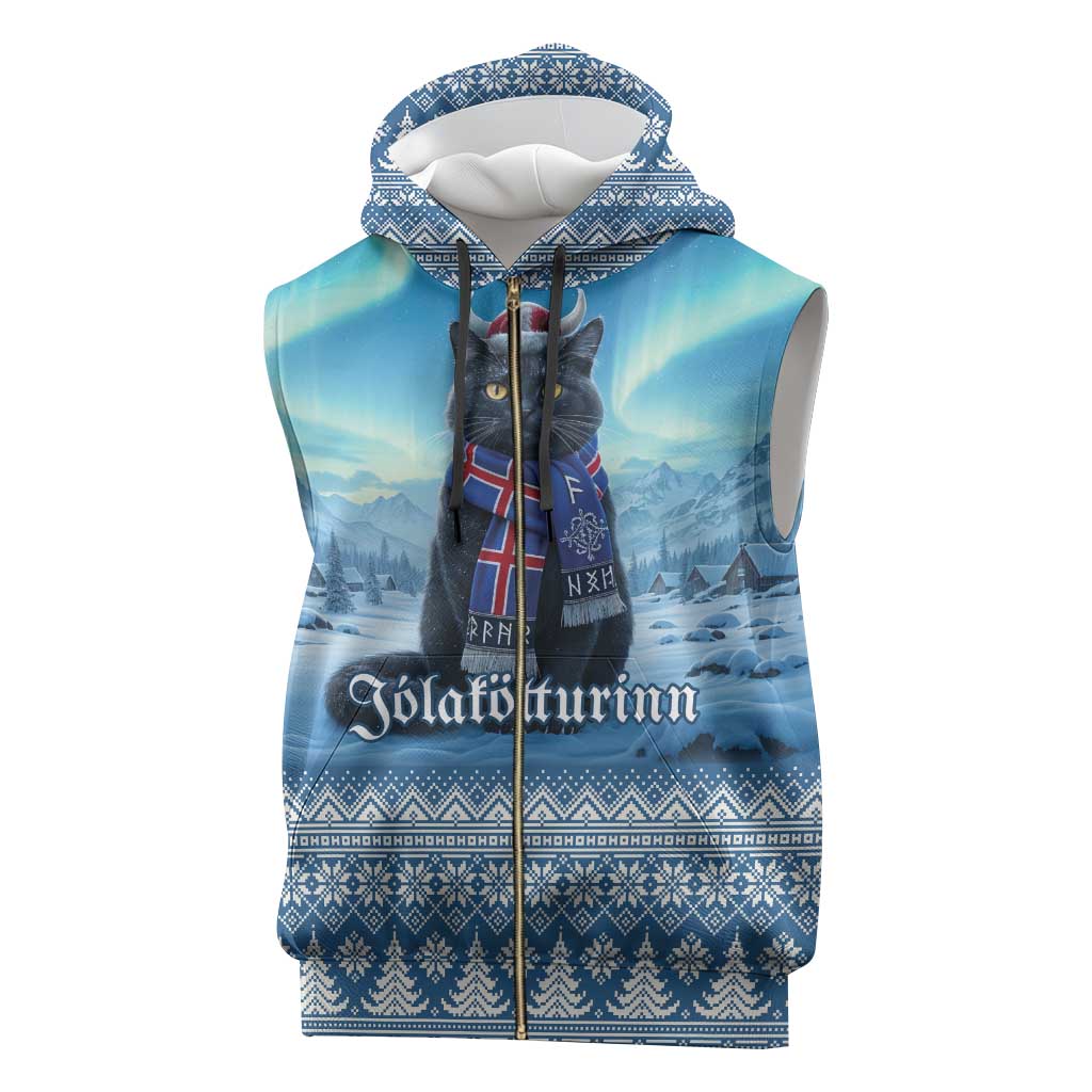 Iceland Christmas Sleeveless Zip Hoodie Icelandic Yule Cat LT19