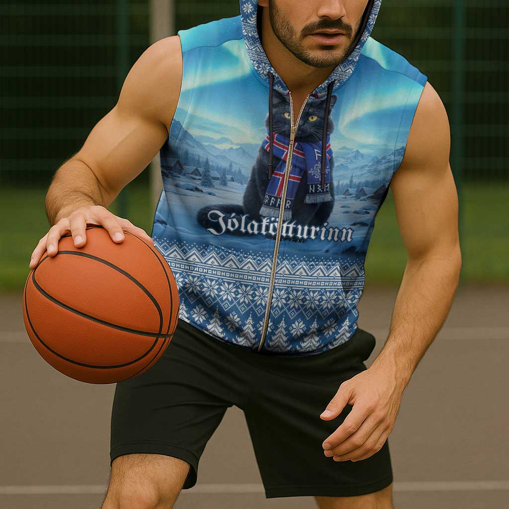 Iceland Christmas Sleeveless Zip Hoodie Icelandic Yule Cat LT19