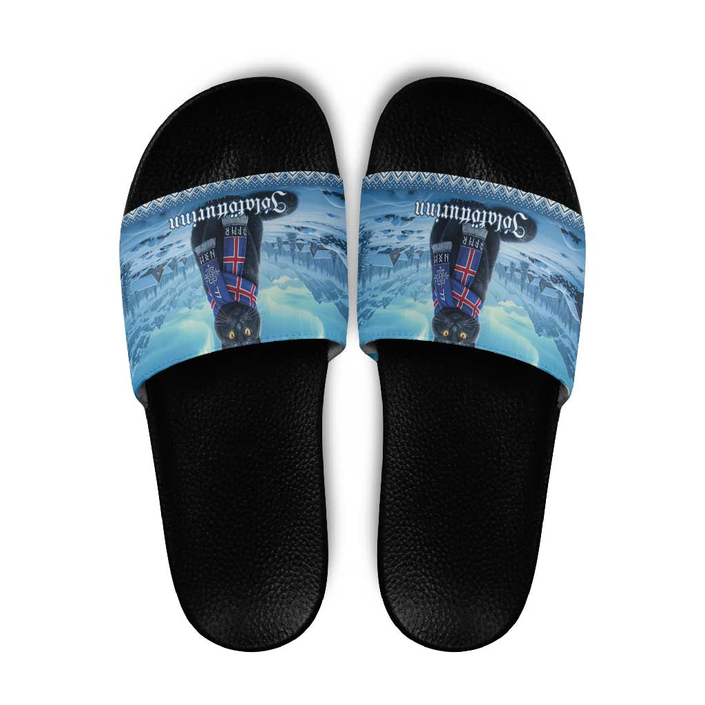 Iceland Christmas Slide Sandals Icelandic Yule Cat - Wonder Print Shop