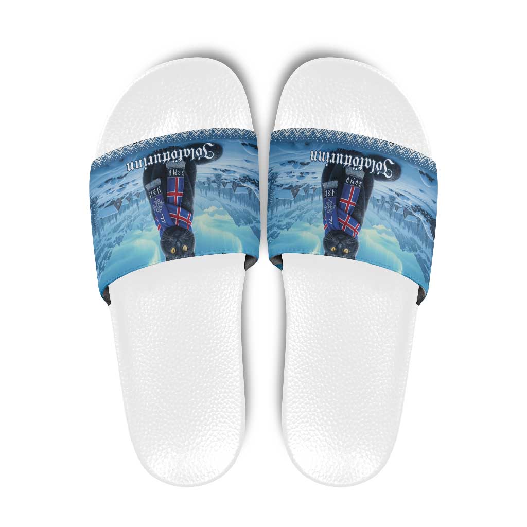 Iceland Christmas Slide Sandals Icelandic Yule Cat - Wonder Print Shop