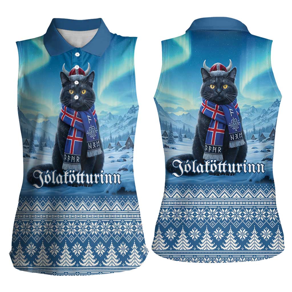 Iceland Christmas Women Sleeveless Polo Shirt Icelandic Yule Cat LT19