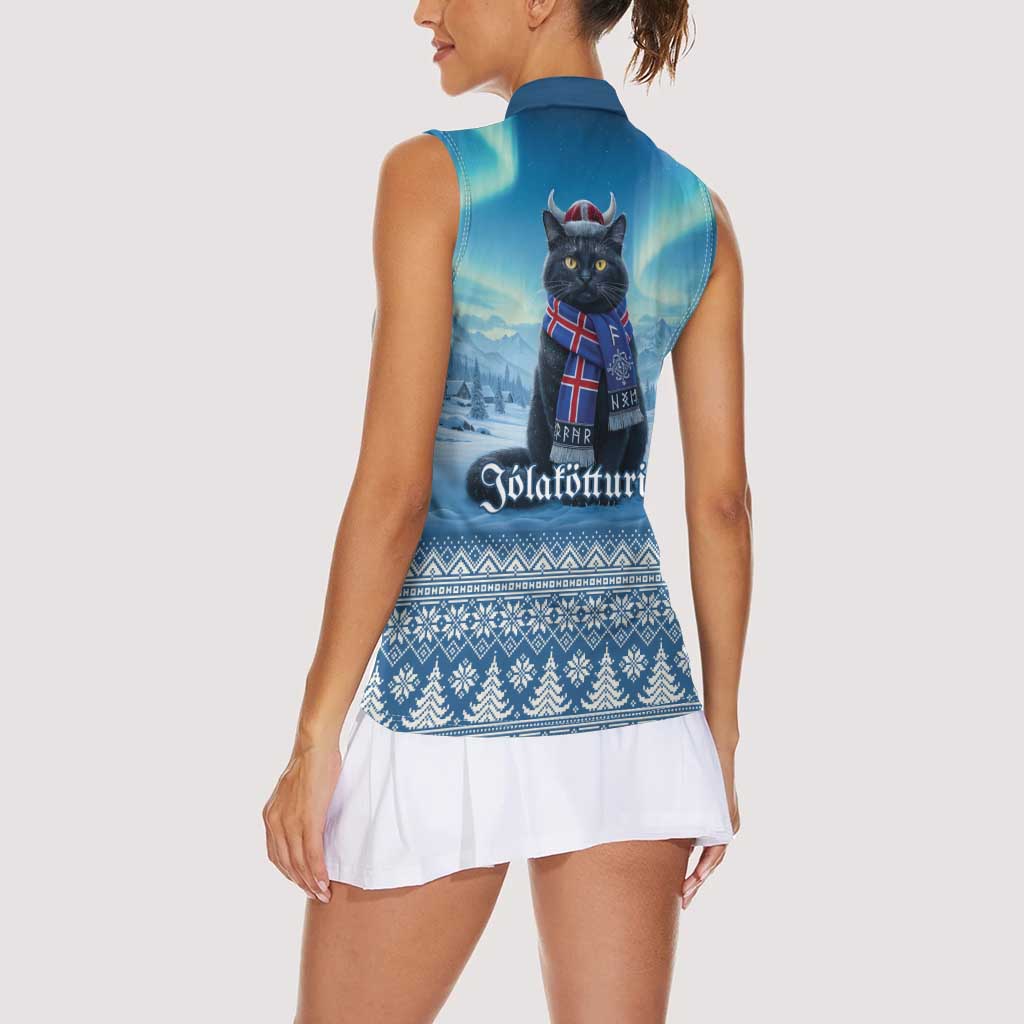 Iceland Christmas Women Sleeveless Polo Shirt Icelandic Yule Cat LT19