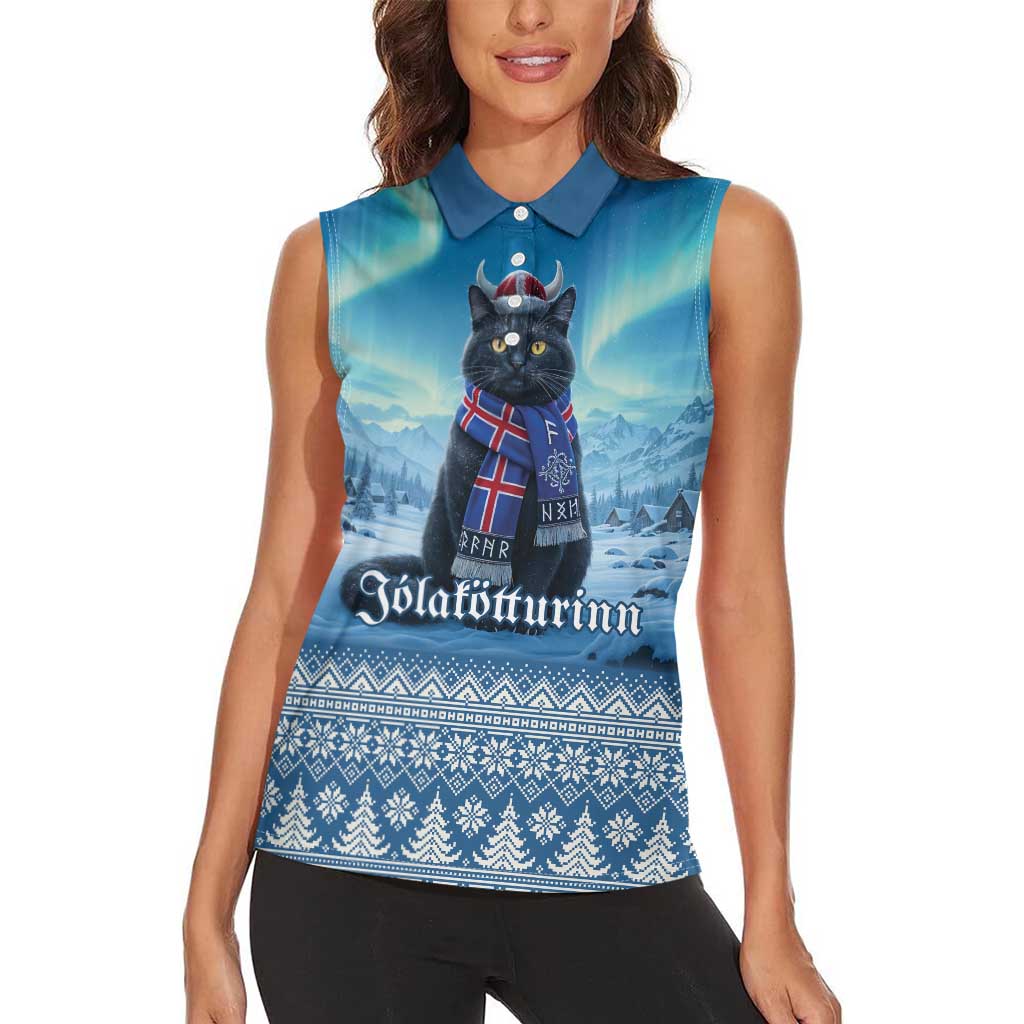 Iceland Christmas Women Sleeveless Polo Shirt Icelandic Yule Cat LT19