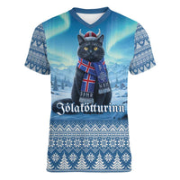 Iceland Christmas Women V-Neck T-Shirt Icelandic Yule Cat LT19
