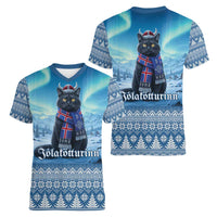 Iceland Christmas Women V-Neck T-Shirt Icelandic Yule Cat LT19