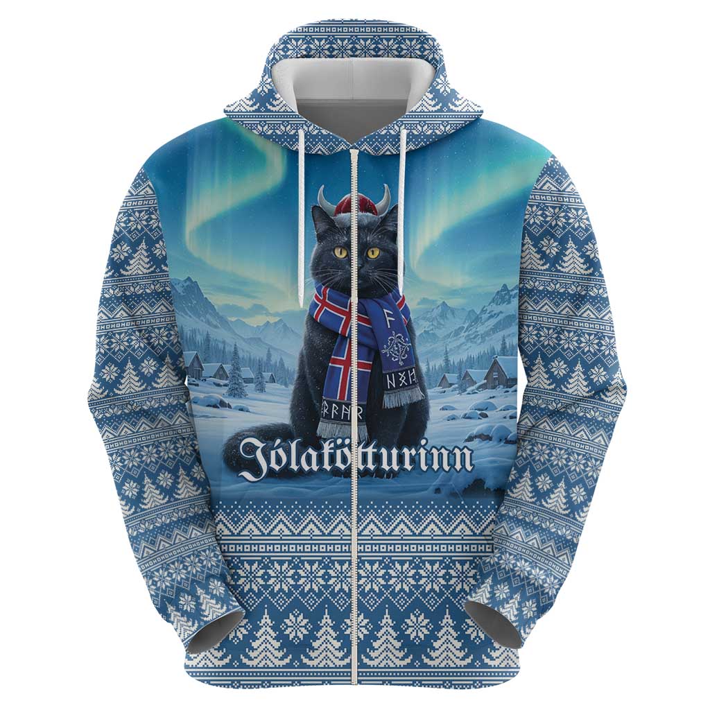 Iceland Christmas Zip Hoodie Icelandic Yule Cat LT19