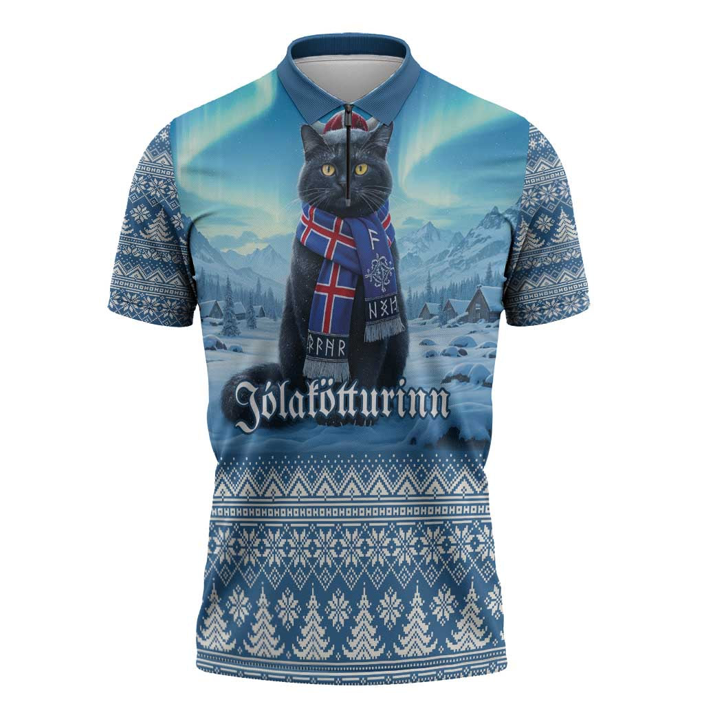 Iceland Christmas Zipper Polo Shirt Icelandic Yule Cat LT19