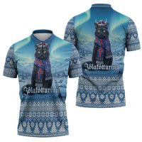 Iceland Christmas Zipper Polo Shirt Icelandic Yule Cat LT19