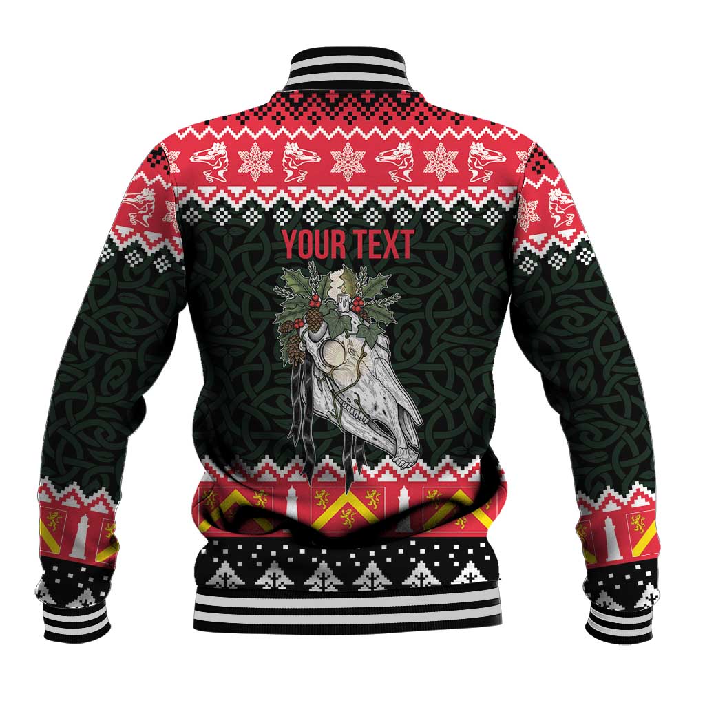 Personalized Anglesey Wales Christmas Baseball Jacket Mari Lwyd Celtic Knot Style - Wonder Print Shop