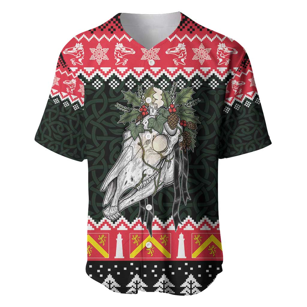 Personalized Anglesey Wales Christmas Baseball Jersey Mari Lwyd Celtic Knot Style - Wonder Print Shop