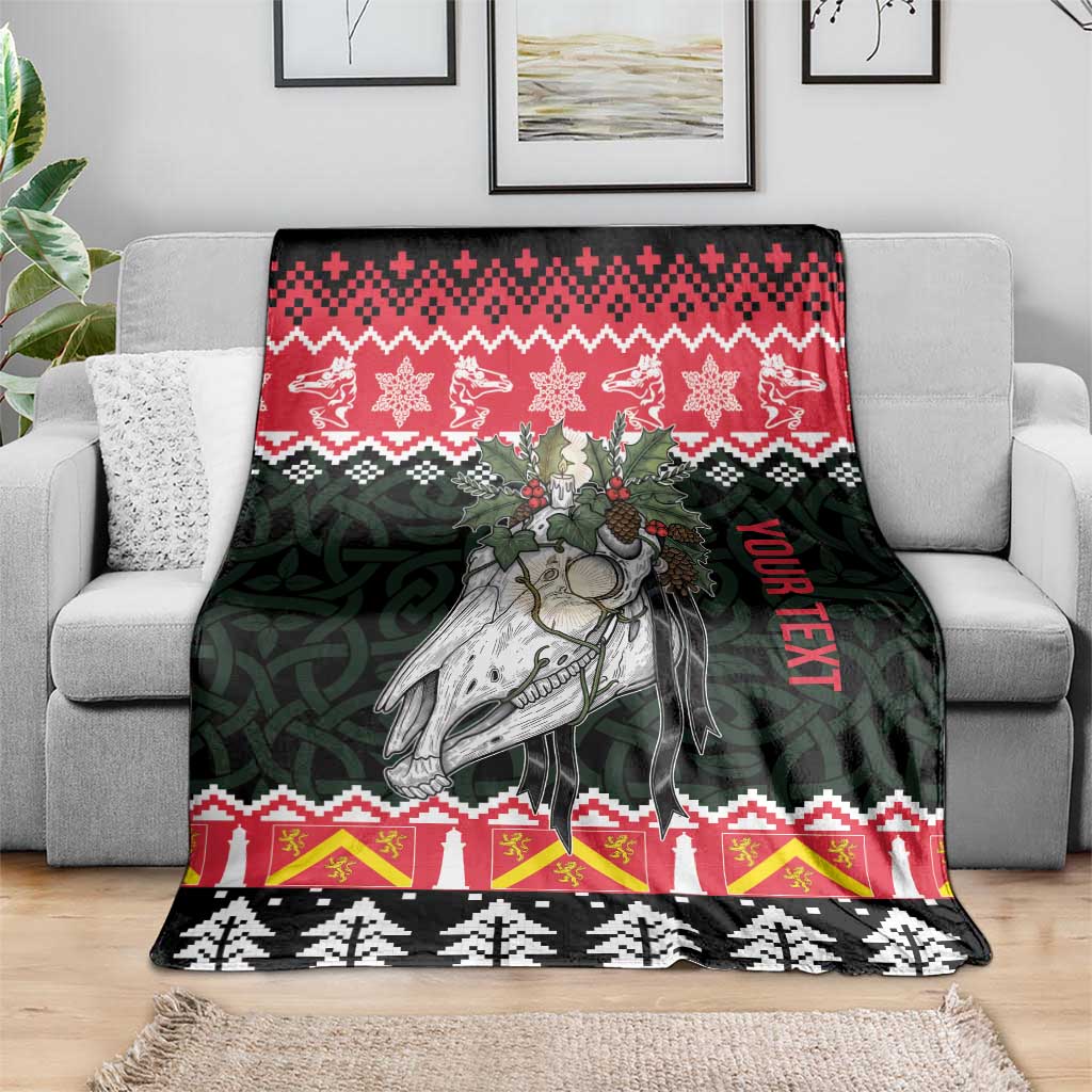 Personalized Anglesey Wales Christmas Blanket Mari Lwyd Celtic Knot Style - Wonder Print Shop