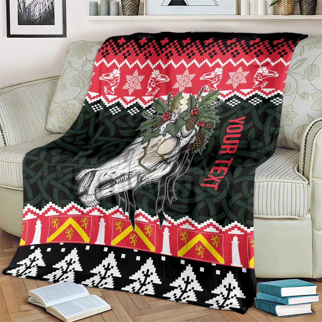 Personalized Anglesey Wales Christmas Blanket Mari Lwyd Celtic Knot Style - Wonder Print Shop