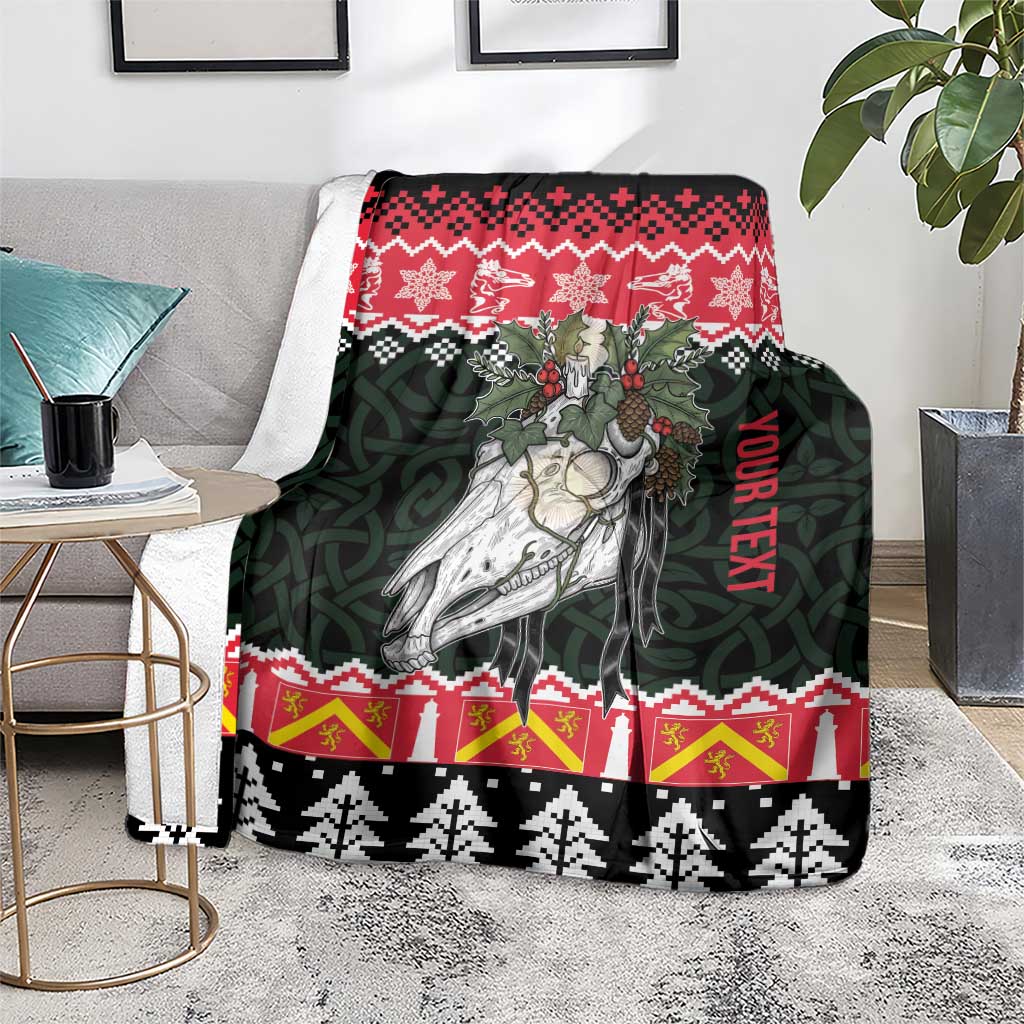 Personalized Anglesey Wales Christmas Blanket Mari Lwyd Celtic Knot Style - Wonder Print Shop