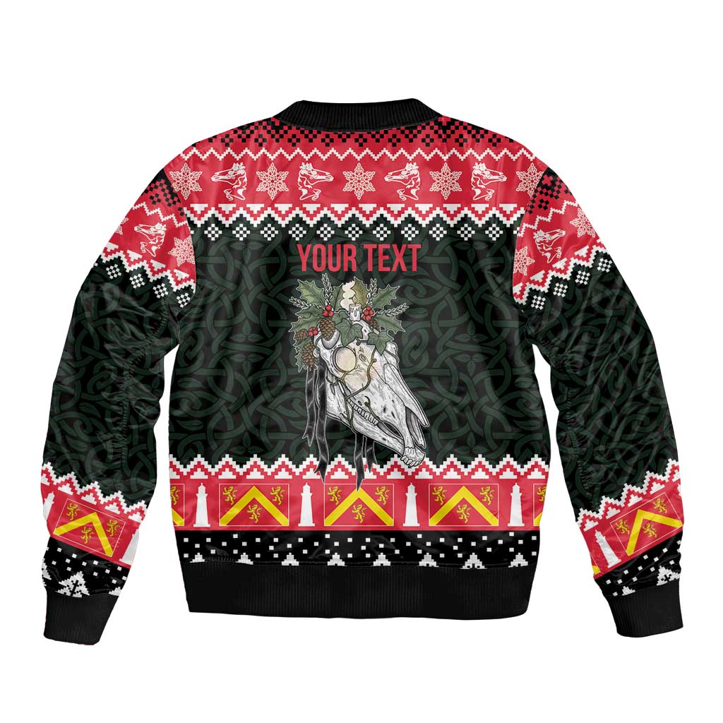 Personalized Anglesey Wales Christmas Bomber Jacket Mari Lwyd Celtic Knot Style - Wonder Print Shop