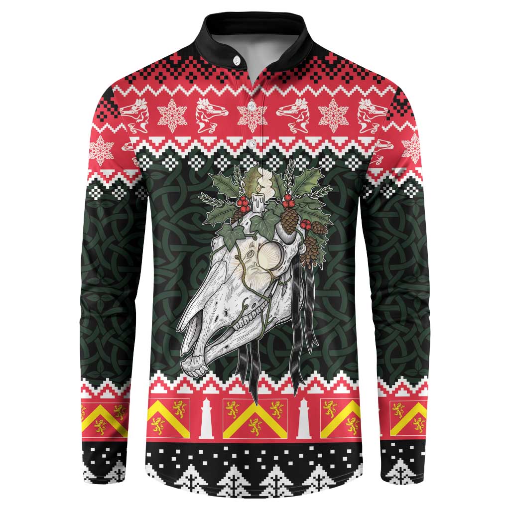 Personalized Anglesey Wales Christmas Button Sweatshirt Mari Lwyd Celtic Knot Style - Wonder Print Shop