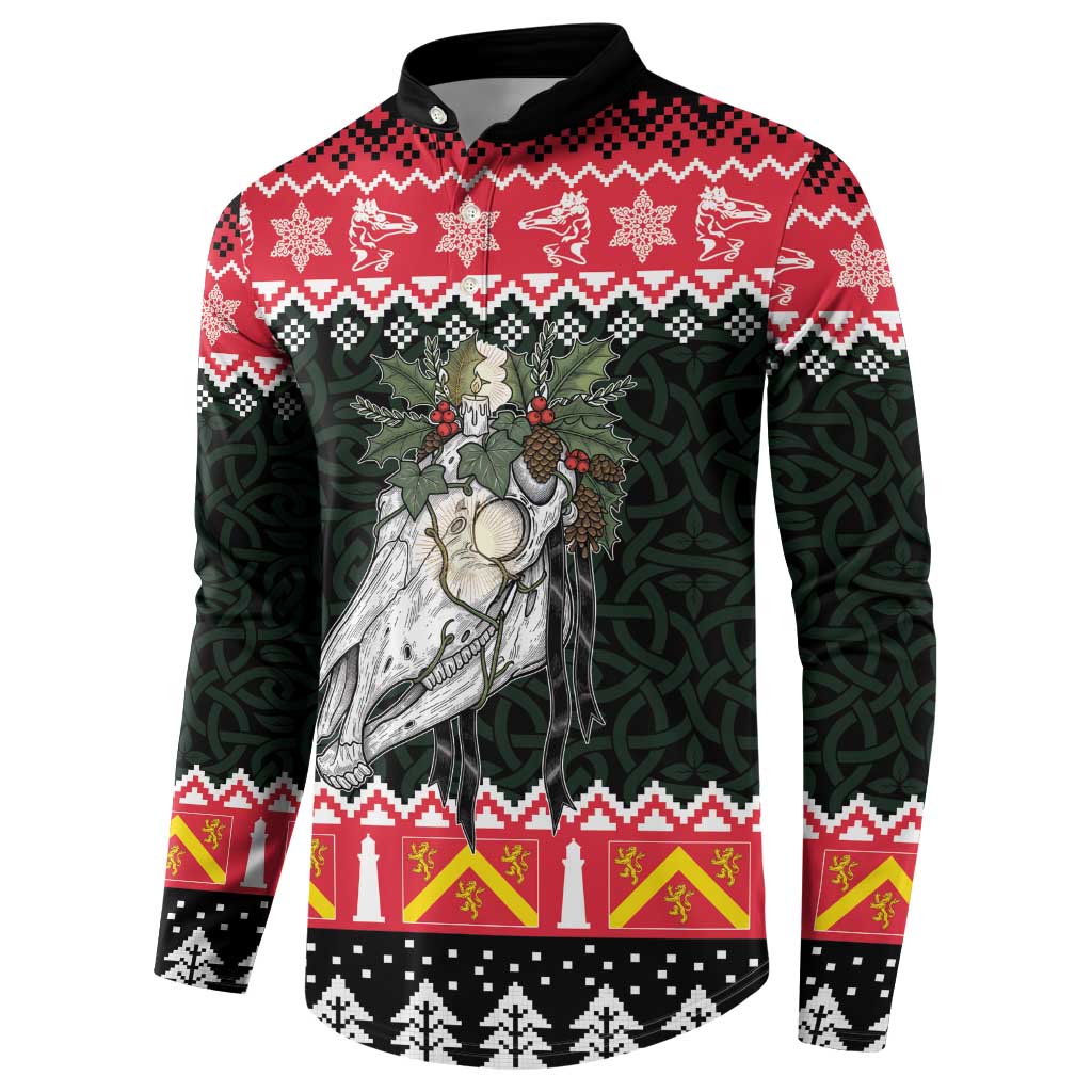 Personalized Anglesey Wales Christmas Button Sweatshirt Mari Lwyd Celtic Knot Style - Wonder Print Shop