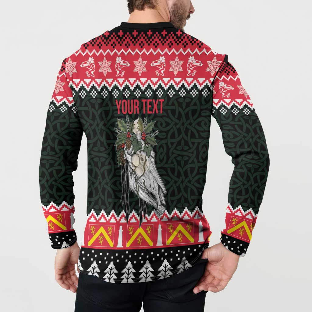 Personalized Anglesey Wales Christmas Button Sweatshirt Mari Lwyd Celtic Knot Style - Wonder Print Shop