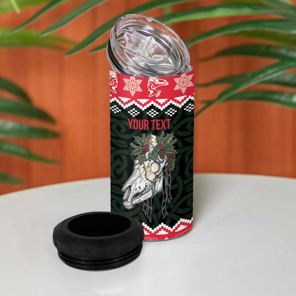 Personalized Anglesey Wales Christmas 4 in 1 Can Cooler Tumbler Mari Lwyd Celtic Knot Style - Wonder Print Shop