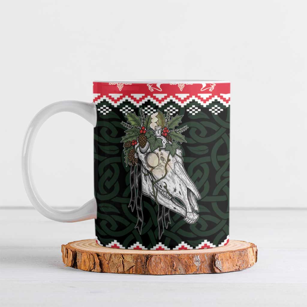 Personalized Anglesey Wales Christmas Ceramic Mug Mari Lwyd Celtic Knot Style - Wonder Print Shop