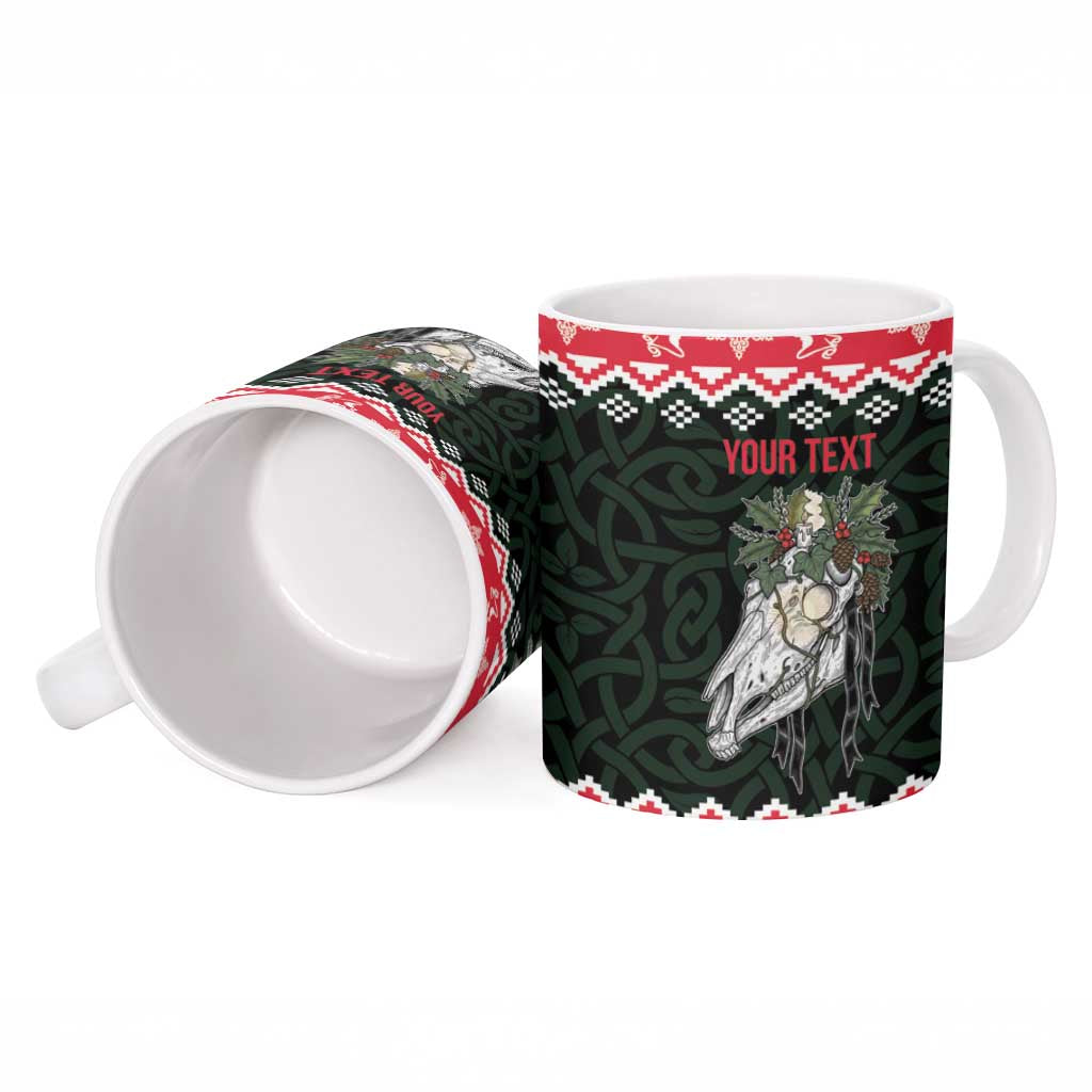 Personalized Anglesey Wales Christmas Ceramic Mug Mari Lwyd Celtic Knot Style - Wonder Print Shop