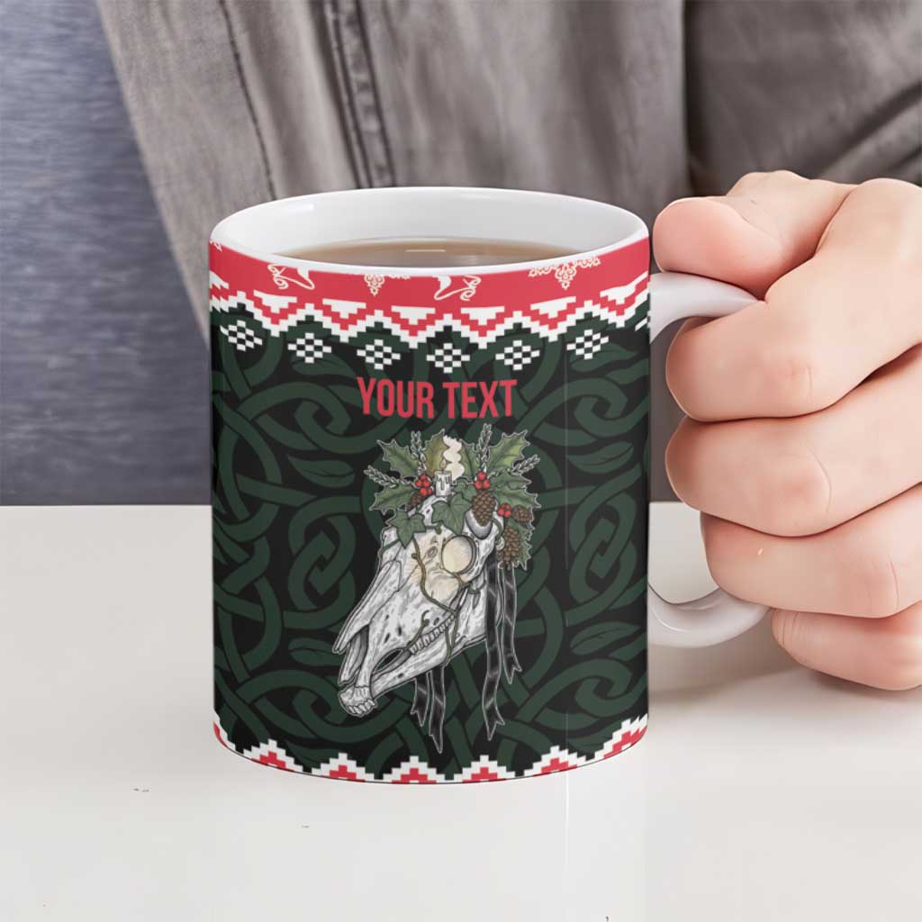 Personalized Anglesey Wales Christmas Ceramic Mug Mari Lwyd Celtic Knot Style - Wonder Print Shop