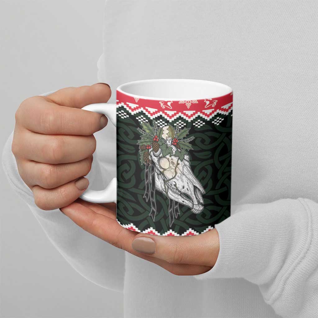 Personalized Anglesey Wales Christmas Ceramic Mug Mari Lwyd Celtic Knot Style - Wonder Print Shop