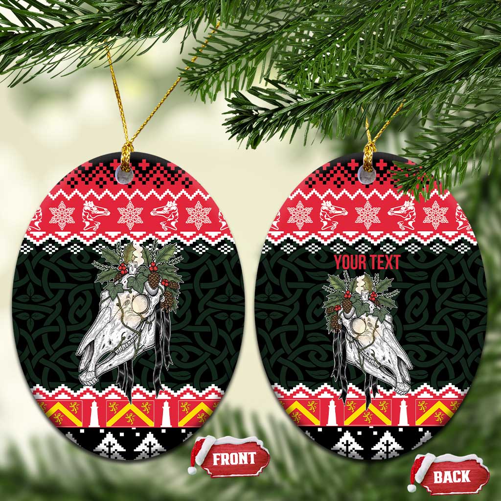 Personalized Anglesey Wales Christmas Ceramic Ornament Mari Lwyd Celtic Knot Style - Wonder Print Shop