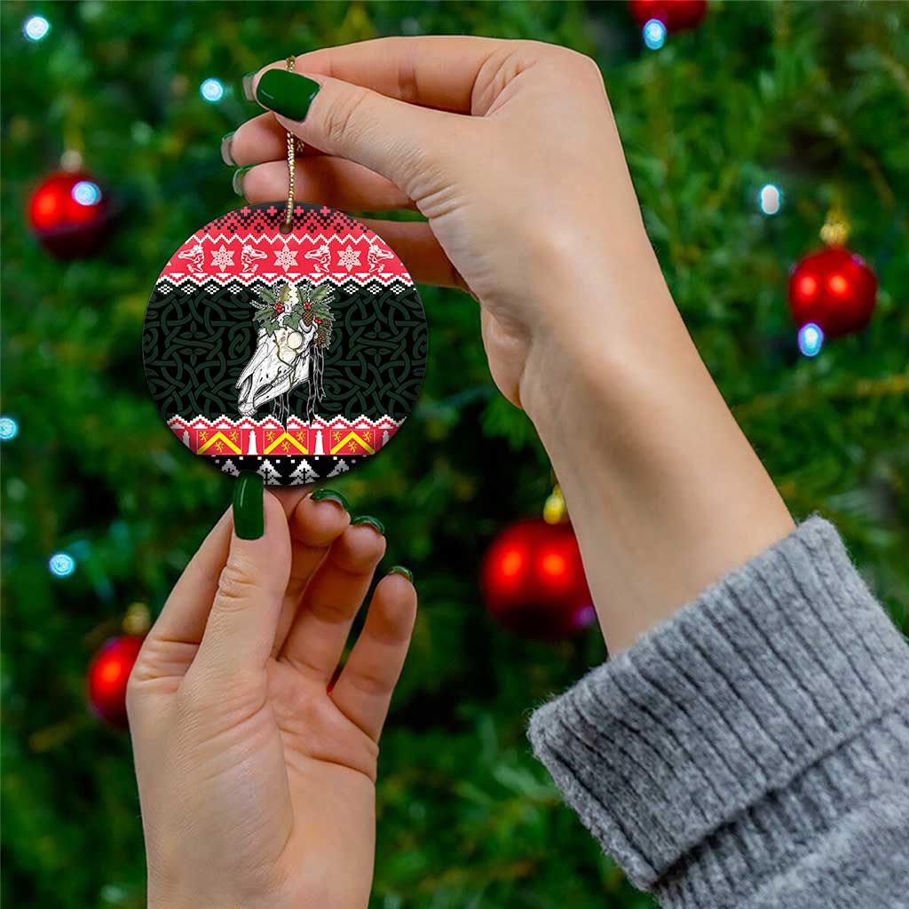 Personalized Anglesey Wales Christmas Ceramic Ornament Mari Lwyd Celtic Knot Style - Wonder Print Shop