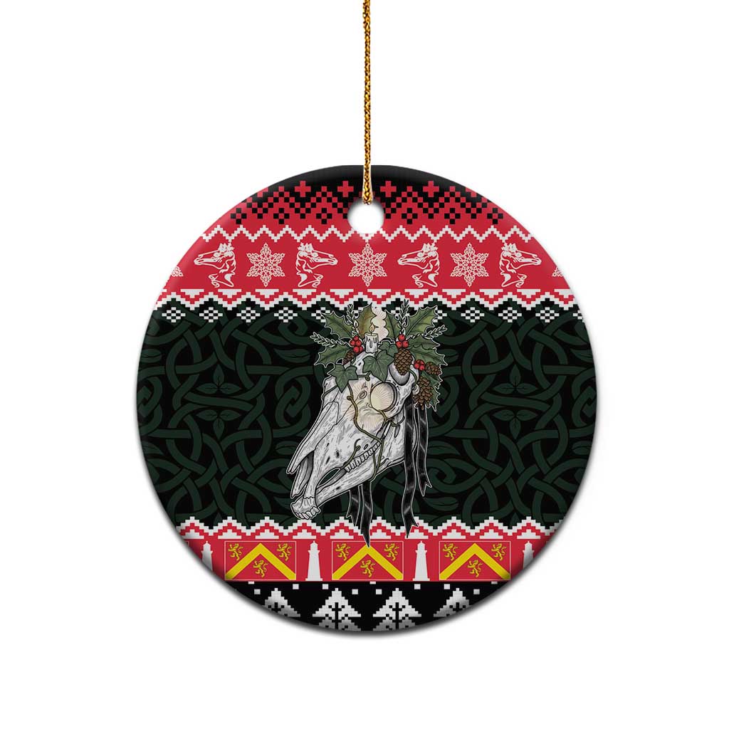 Personalized Anglesey Wales Christmas Ceramic Ornament Mari Lwyd Celtic Knot Style - Wonder Print Shop
