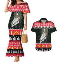 Personalized Anglesey Wales Christmas Couples Matching Mermaid Dress and Hawaiian Shirt Mari Lwyd Celtic Knot Style - Wonder Print Shop