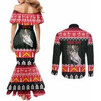 Personalized Anglesey Wales Christmas Couples Matching Mermaid Dress and Long Sleeve Button Shirt Mari Lwyd Celtic Knot Style - Wonder Print Shop