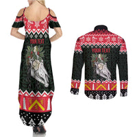 Personalized Anglesey Wales Christmas Couples Matching Summer Maxi Dress and Long Sleeve Button Shirt Mari Lwyd Celtic Knot Style - Wonder Print Shop