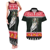 Personalized Anglesey Wales Christmas Couples Matching Tank Maxi Dress and Hawaiian Shirt Mari Lwyd Celtic Knot Style - Wonder Print Shop