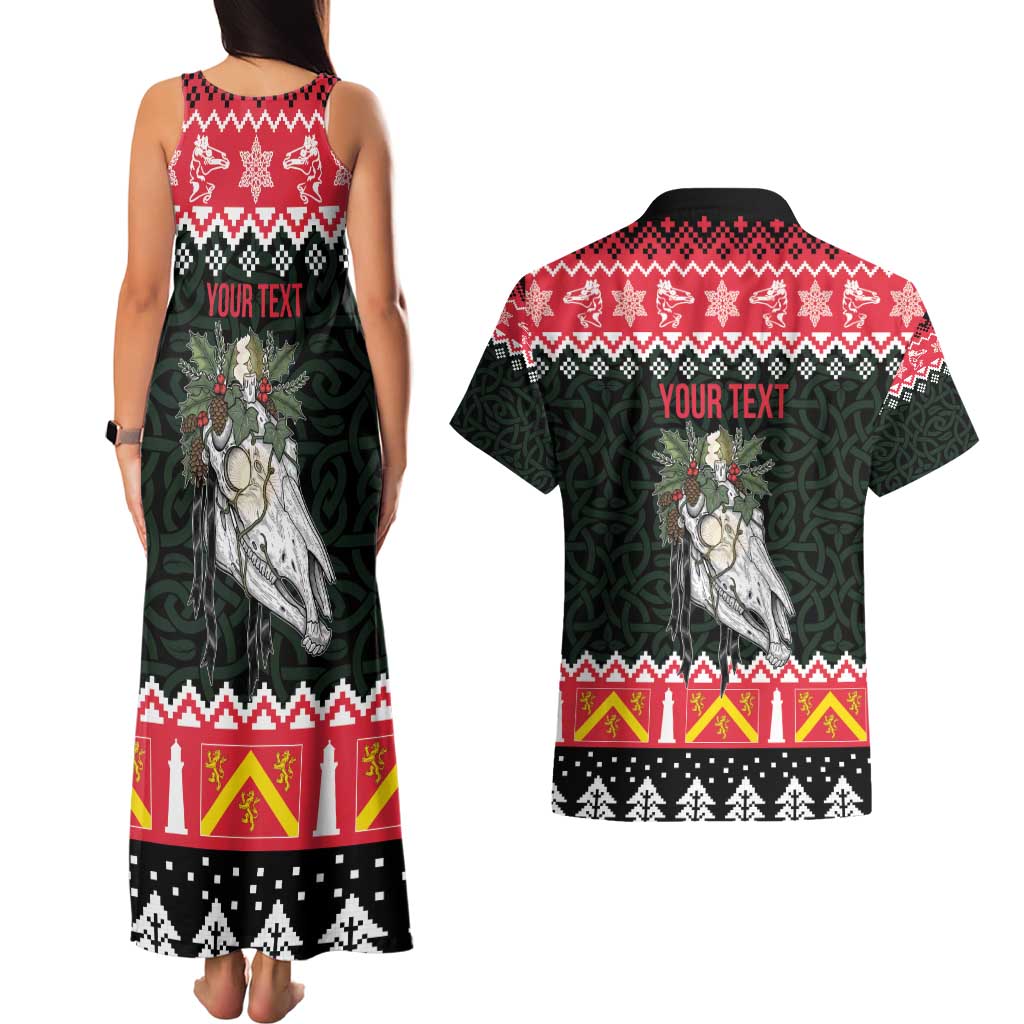Personalized Anglesey Wales Christmas Couples Matching Tank Maxi Dress and Hawaiian Shirt Mari Lwyd Celtic Knot Style - Wonder Print Shop
