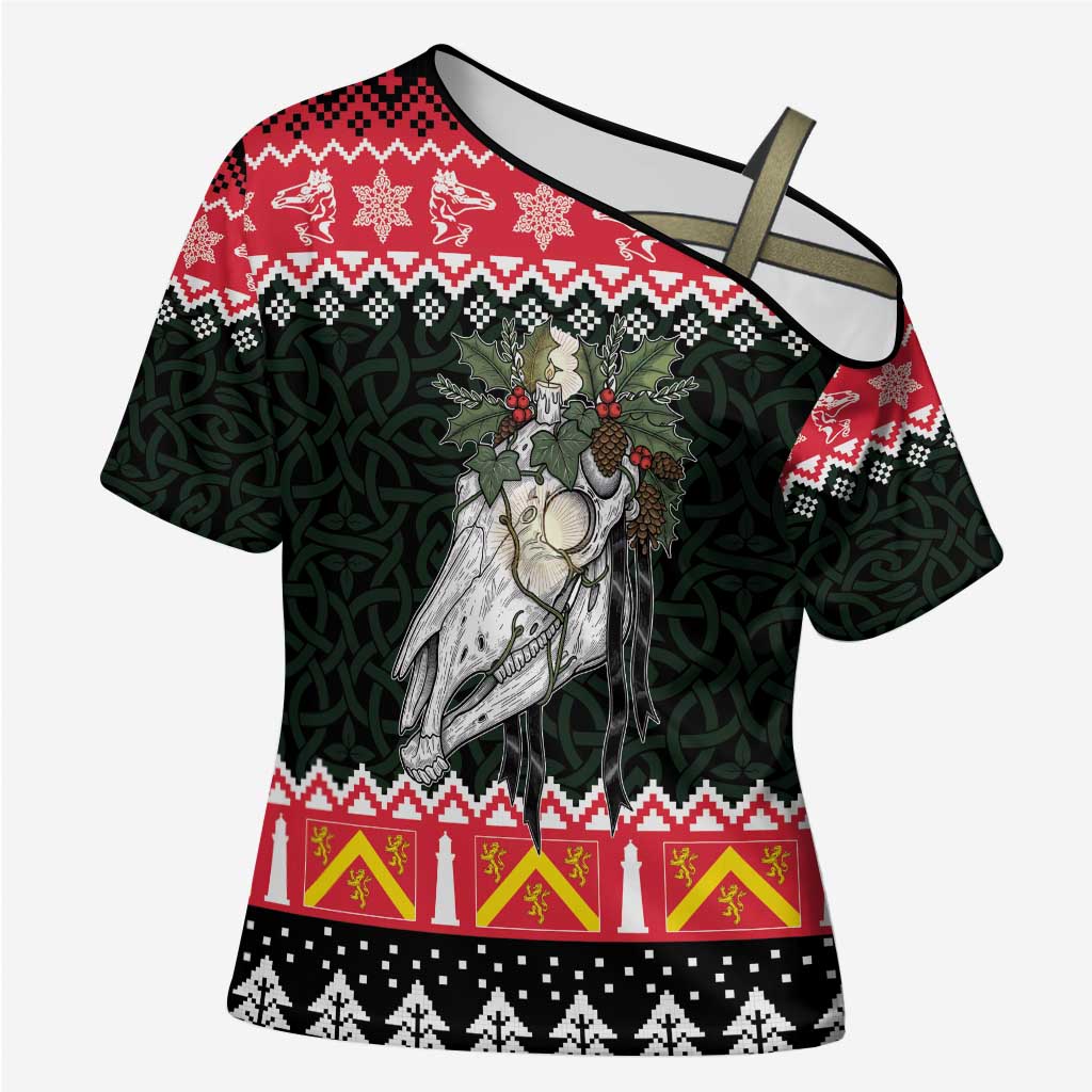 Personalized Anglesey Wales Christmas Cross Shoulder Shirt Mari Lwyd Celtic Knot Style - Wonder Print Shop