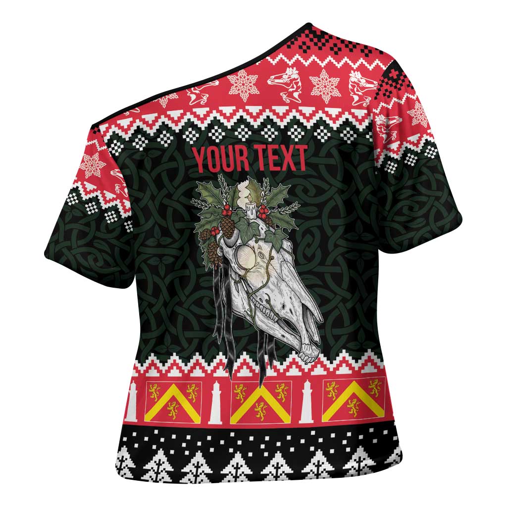 Personalized Anglesey Wales Christmas Cross Shoulder Shirt Mari Lwyd Celtic Knot Style - Wonder Print Shop