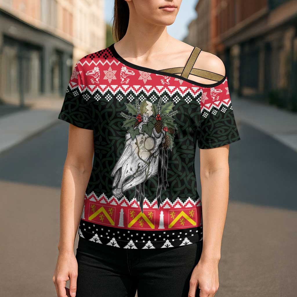 Personalized Anglesey Wales Christmas Cross Shoulder Shirt Mari Lwyd Celtic Knot Style - Wonder Print Shop