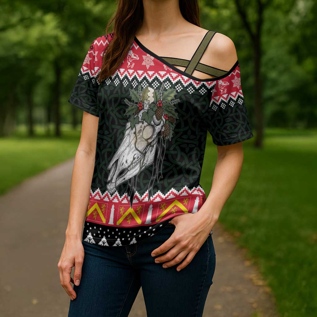 Personalized Anglesey Wales Christmas Cross Shoulder Shirt Mari Lwyd Celtic Knot Style - Wonder Print Shop