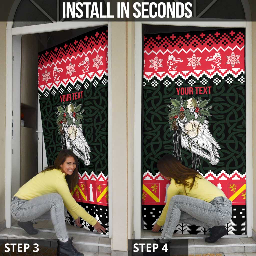 Personalized Anglesey Wales Christmas Door Cover Mari Lwyd Celtic Knot Style - Wonder Print Shop